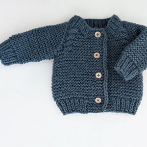0-6 Month Hand Knit Cardigan Sweater in Slate